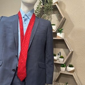 Red Silk Tie Diamond Designs,Red, blue and Yellow details in Excellent Condition